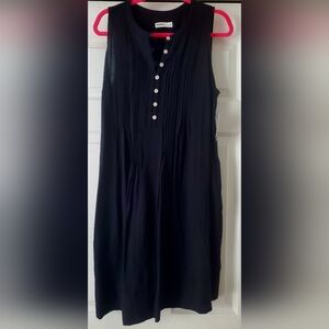 Black Sleeveless Pintuck Dress with Button Detail